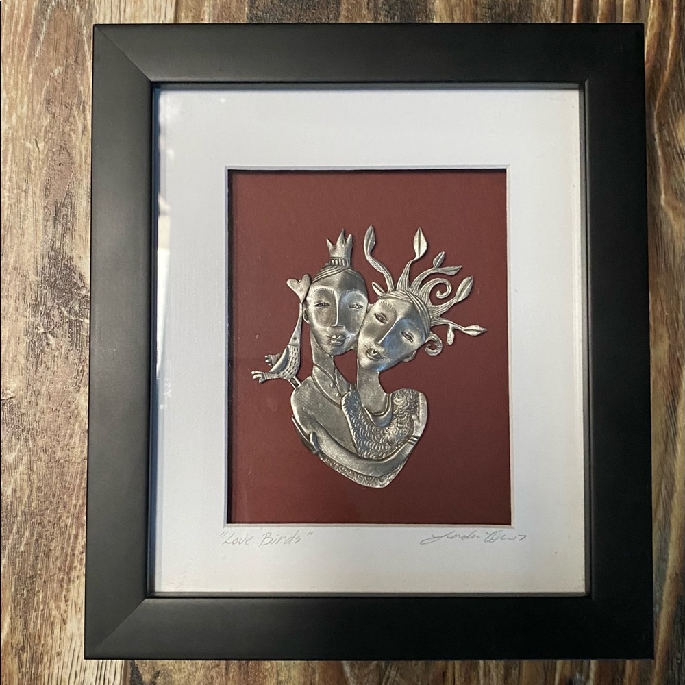 Original framed relief sculpture artwork - “Love Birds” - Great gift!